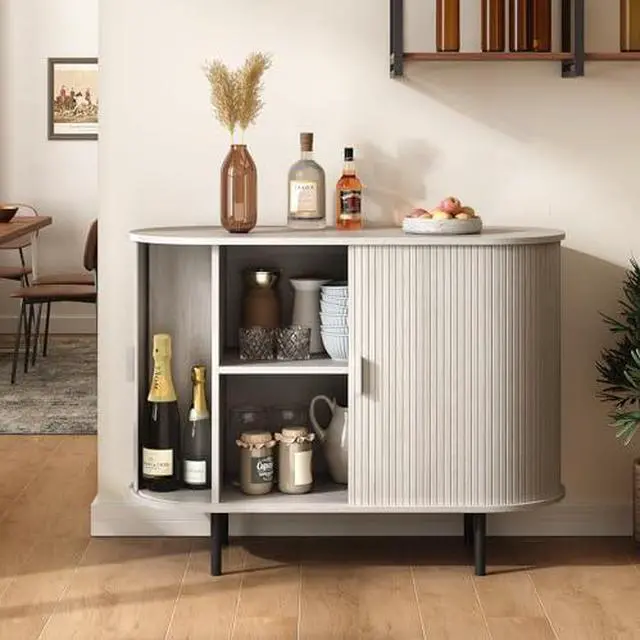 Alt view image 6 of 7 - ONBRILL 40" Sideboard Buffet Cabinet with Storage, Storage Cabinet with Sliding Door & Adjustable Shelf, Modern Accent Coffee Bar Console Table for Kitchen, Entryway, Natural White