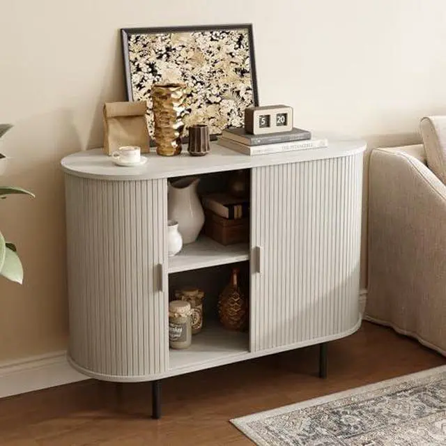Alt view image 7 of 7 - ONBRILL 40" Sideboard Buffet Cabinet with Storage, Storage Cabinet with Sliding Door & Adjustable Shelf, Modern Accent Coffee Bar Console Table for Kitchen, Entryway, Natural White