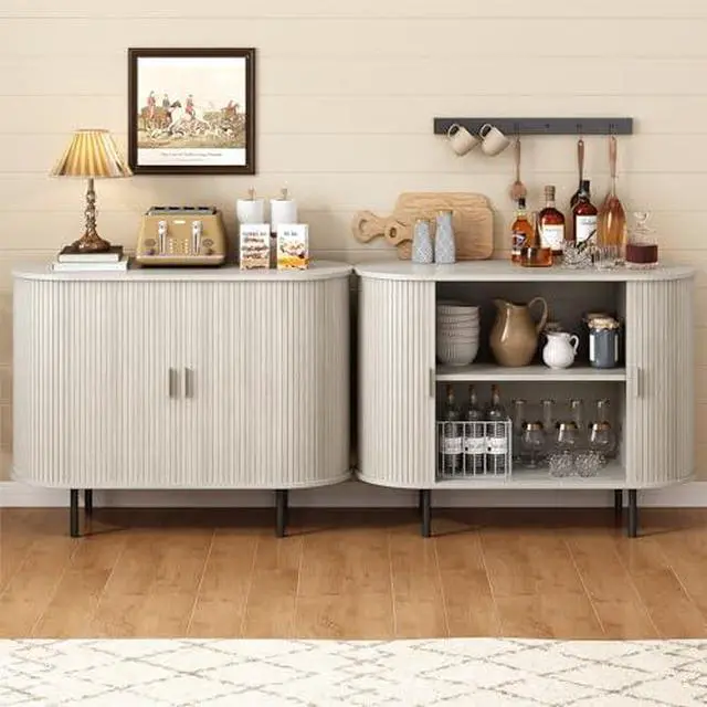 Alt view image 3 of 7 - ONBRILL 40" Sideboard Buffet Cabinet with Storage, Storage Cabinet with Sliding Door & Adjustable Shelf, Modern Accent Coffee Bar Console Table for Kitchen, Entryway, Natural White