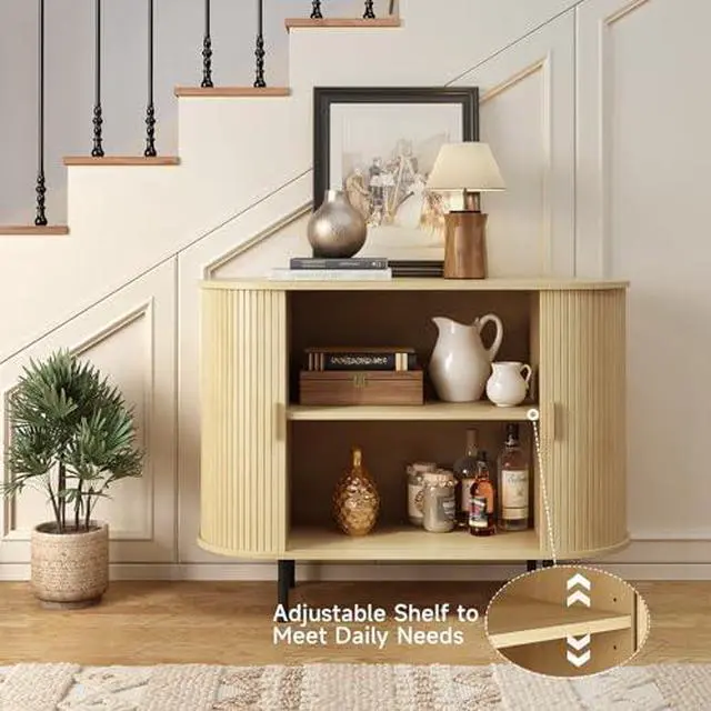 Alt view image 4 of 7 - ONBRILL 40" Sideboard Buffet Cabinet with Storage, Storage Cabinet with Sliding Door & Adjustable Shelf, Modern Accent Coffee Bar Console Table for Kitchen, Entryway, Oak