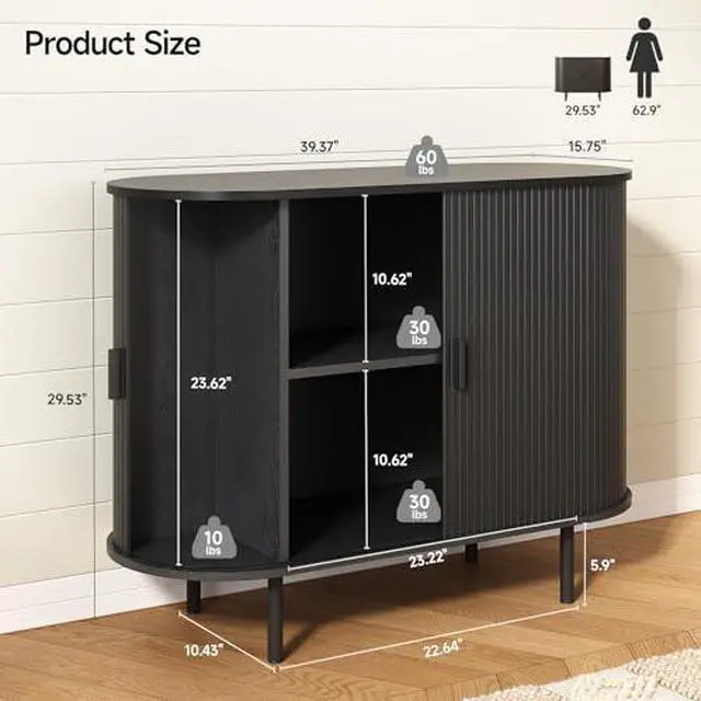 Alt view image 2 of 7 - ONBRILL 40" Sideboard Buffet Cabinet with Storage, Storage Cabinet with Sliding Door & Adjustable Shelf, Modern Accent Coffee Bar Console Table for Kitchen, Entryway, Black