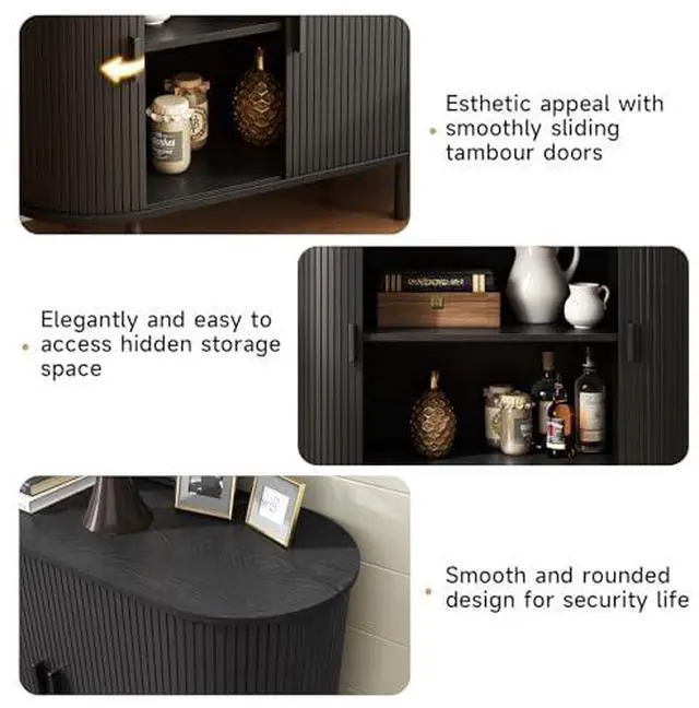 Alt view image 3 of 7 - ONBRILL 40" Sideboard Buffet Cabinet with Storage, Storage Cabinet with Sliding Door & Adjustable Shelf, Modern Accent Coffee Bar Console Table for Kitchen, Entryway, Black