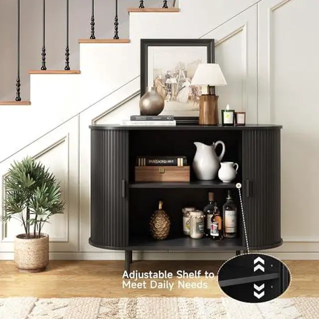 Alt view image 4 of 7 - ONBRILL 40" Sideboard Buffet Cabinet with Storage, Storage Cabinet with Sliding Door & Adjustable Shelf, Modern Accent Coffee Bar Console Table for Kitchen, Entryway, Black