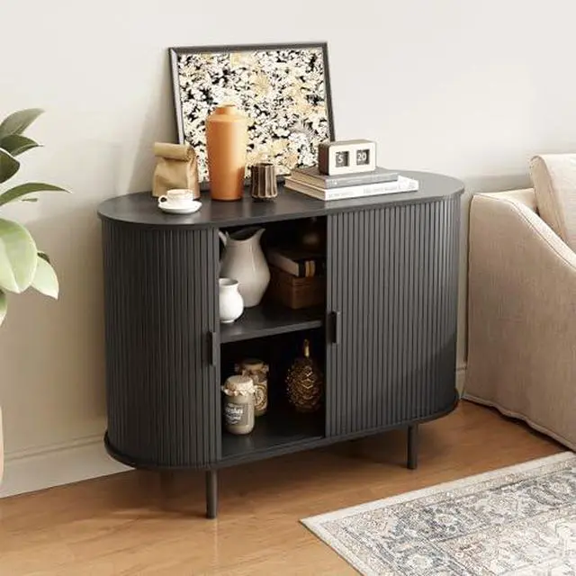 Alt view image 5 of 7 - ONBRILL 40" Sideboard Buffet Cabinet with Storage, Storage Cabinet with Sliding Door & Adjustable Shelf, Modern Accent Coffee Bar Console Table for Kitchen, Entryway, Black