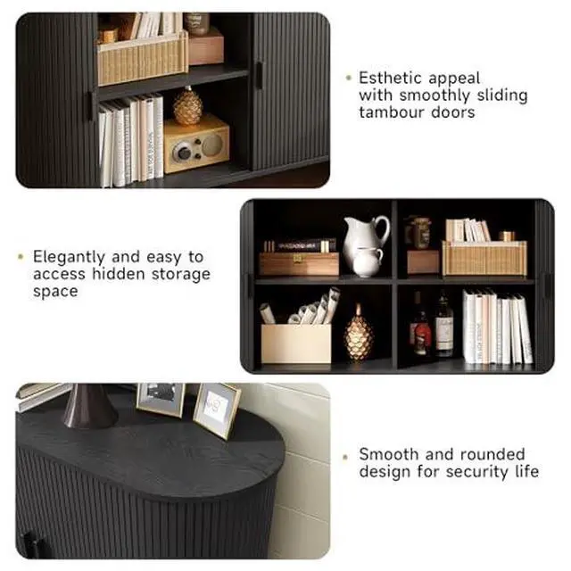 Alt view image 5 of 7 - ONBRILL 55" Sideboard Buffet Cabinet with Storage, Storage Cabinet with Sliding Door & Adjustable Shelf, Modern Accent Coffee Bar Cabinet Console Table for Kitchen, Entryway, Black