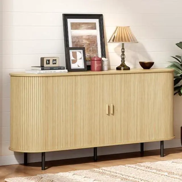 Main image of ONBRILL 63" Sideboard Buffet Cabinet with Storage, Storage Cabinet with Sliding Door & Adjustable Shelf, Modern Accent Coffee Bar Console Table for Kitchen, Entryway, Oak