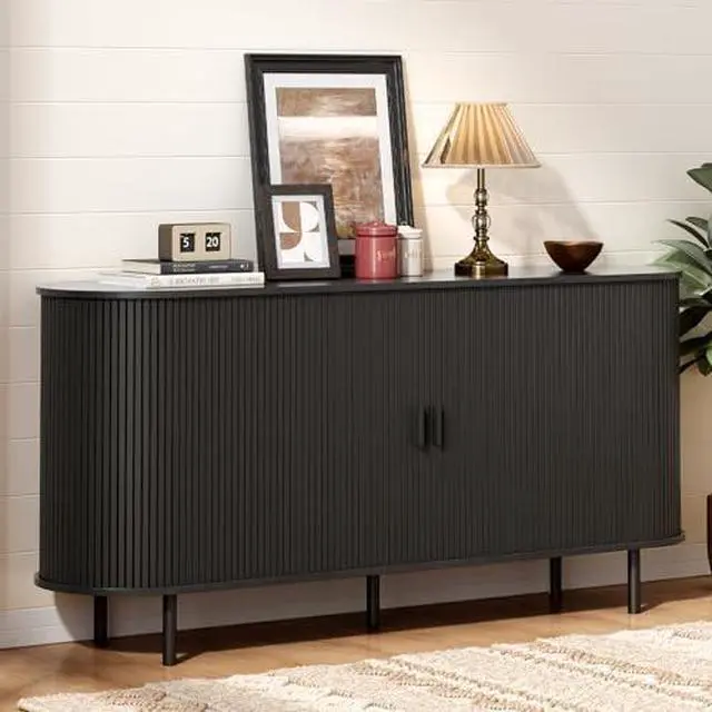 Main image of ONBRILL 63" Sideboard Buffet Cabinet with Storage, Storage Cabinet with Sliding Door & Adjustable Shelf, Modern Accent Coffee Bar Console Table for Kitchen, Entryway, Black