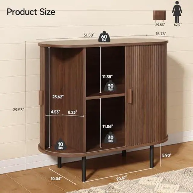 Alt view image 2 of 7 - ONBRILL 31.5" Sideboard Buffet Cabinet with Storage, Storage Cabinet with Sliding Door & Adjustable Shelf, Modern Accent Coffee Bar Console Table for Kitchen, Entryway, Walnut