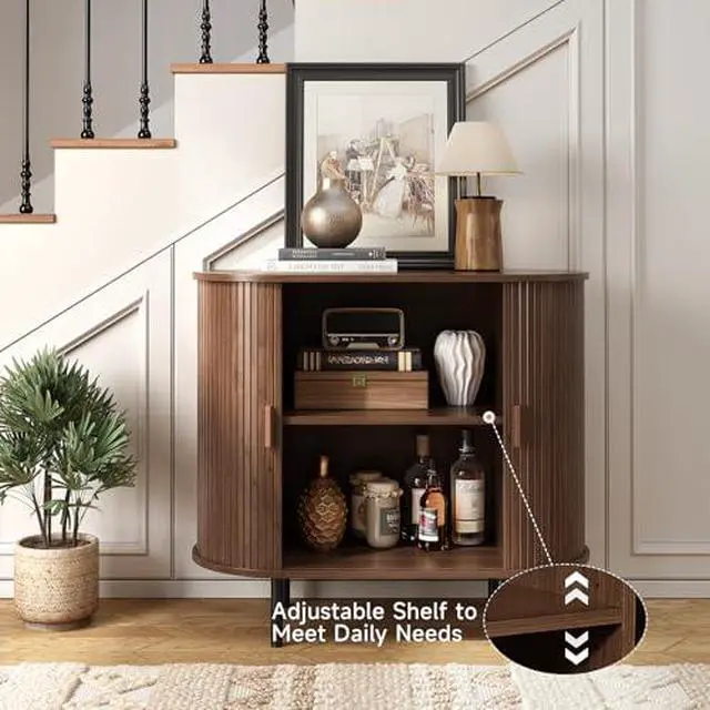 Alt view image 4 of 7 - ONBRILL 31.5" Sideboard Buffet Cabinet with Storage, Storage Cabinet with Sliding Door & Adjustable Shelf, Modern Accent Coffee Bar Console Table for Kitchen, Entryway, Walnut