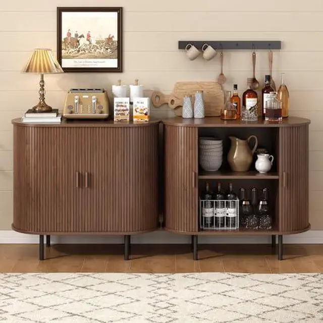 Alt view image 3 of 7 - ONBRILL 31.5" Sideboard Buffet Cabinet with Storage, Storage Cabinet with Sliding Door & Adjustable Shelf, Modern Accent Coffee Bar Console Table for Kitchen, Entryway, Walnut