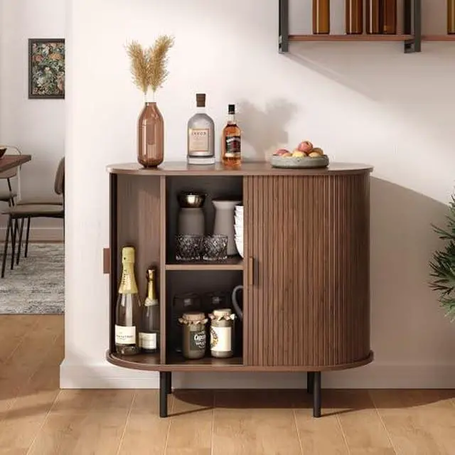 Alt view image 5 of 7 - ONBRILL 31.5" Sideboard Buffet Cabinet with Storage, Storage Cabinet with Sliding Door & Adjustable Shelf, Modern Accent Coffee Bar Console Table for Kitchen, Entryway, Walnut