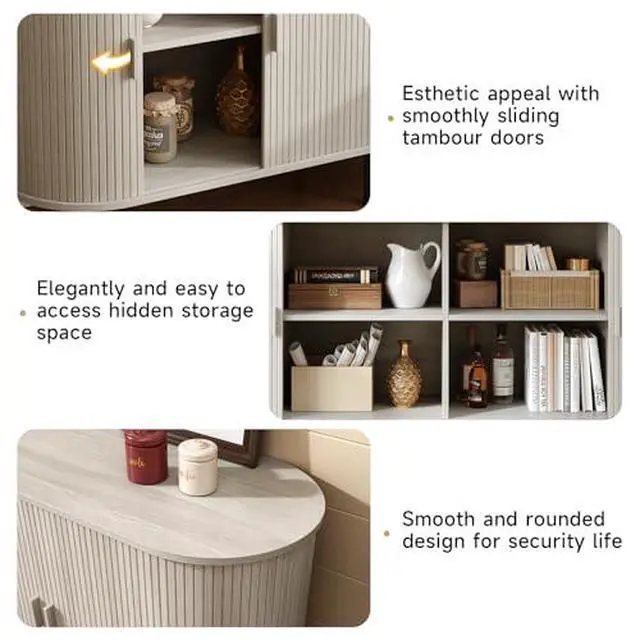 Alt view image 4 of 7 - ONBRILL 55" Sideboard Buffet Cabinet with Storage, Storage Cabinet with Sliding Door & Adjustable Shelf, Modern Accent Coffee Bar Console Table for Kitchen, Entryway, Natural White