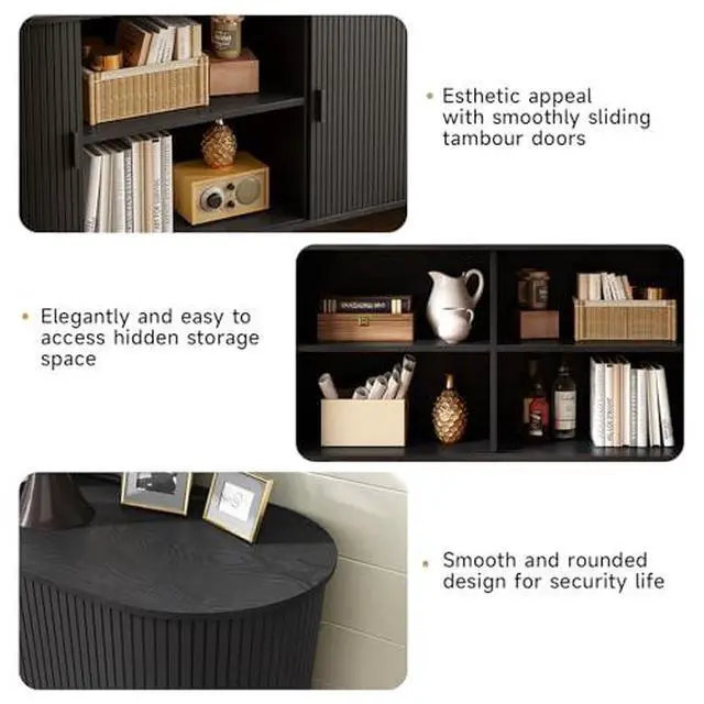 Alt view image 5 of 7 - ONBRILL 63" Sideboard Buffet Cabinet with Storage, Storage Cabinet with Sliding Door & Adjustable Shelf, Modern Accent Coffee Bar Console Table for Kitchen, Entryway, Black