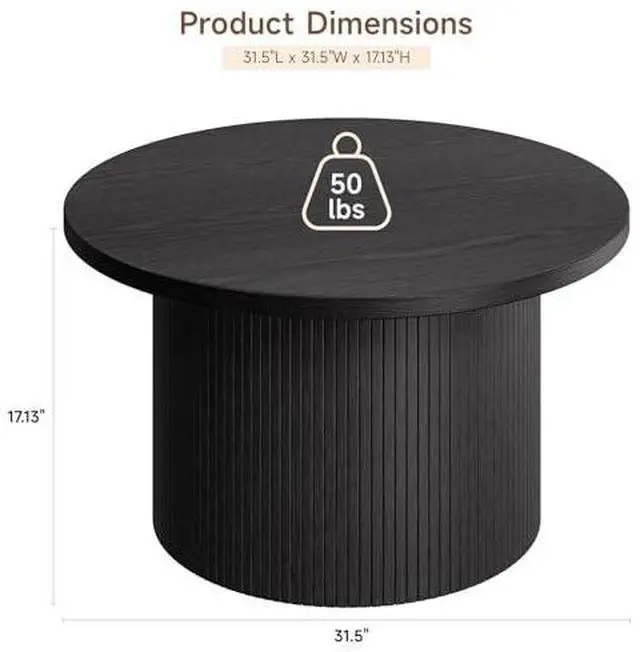 Alt view image 2 of 7 - ONBRILL 31.5" Round Coffee Table, Tambour Design Coffee Tables for Living Room, Mid Century Modern Wood Coffee Table, Drum Accent Small Center Table, Black