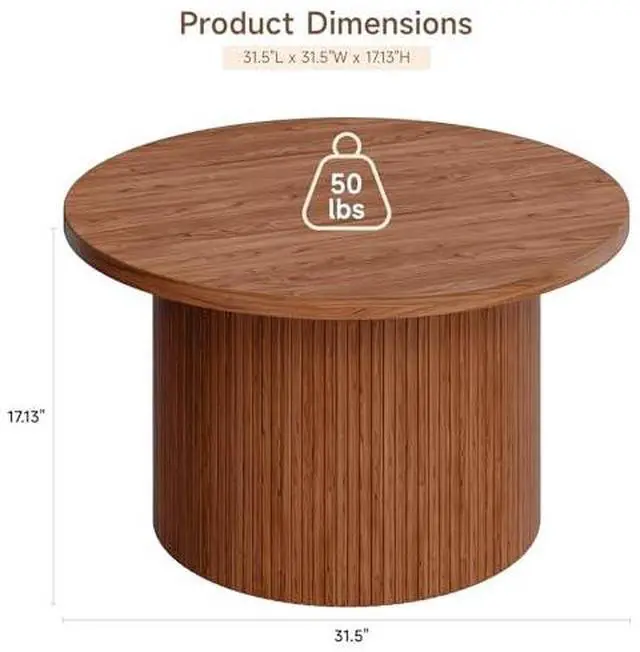 Alt view image 2 of 7 - ONBRILL 31.5" Round Coffee Table, Tambour Design Coffee Tables for Living Room, Mid Century Modern Wood Coffee Table, Drum Accent Small Center Table, Walnut