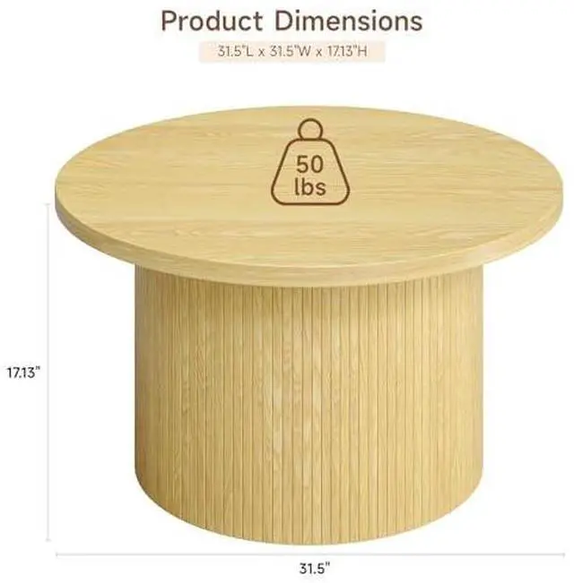 Alt view image 2 of 7 - ONBRILL 31.5" Round Coffee Table, Tambour Design Coffee Tables for Living Room, Mid Century Modern Wood Coffee Table, Drum Accent Small Center Table, Oak