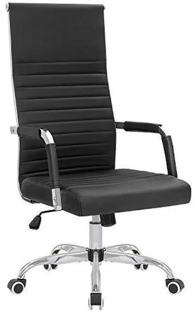 Main image of Ribbed Office Chair High Back PU Leather Desk Chair Adjustable Swivel Task Chair Computer Chair with Armrest for Conference Study Leisure (Black)