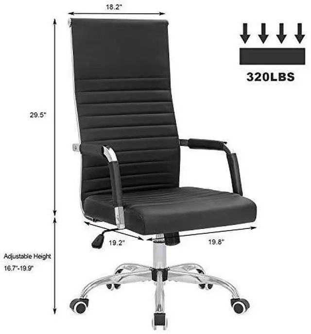 Alt view image 3 of 6 - Ribbed Office Chair High Back PU Leather Desk Chair Adjustable Swivel Task Chair Computer Chair with Armrest for Conference Study Leisure (Black)
