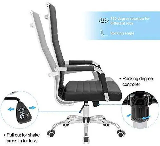 Alt view image 4 of 6 - Ribbed Office Chair High Back PU Leather Desk Chair Adjustable Swivel Task Chair Computer Chair with Armrest for Conference Study Leisure (Black)