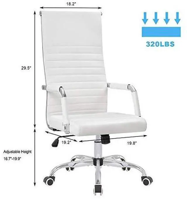 Alt view image 3 of 6 - Ribbed Office High Back PU Leather Desk Adjustable Swivel Task Computer Chair with Armrest for Conference Study Leisure, White,KM-0022