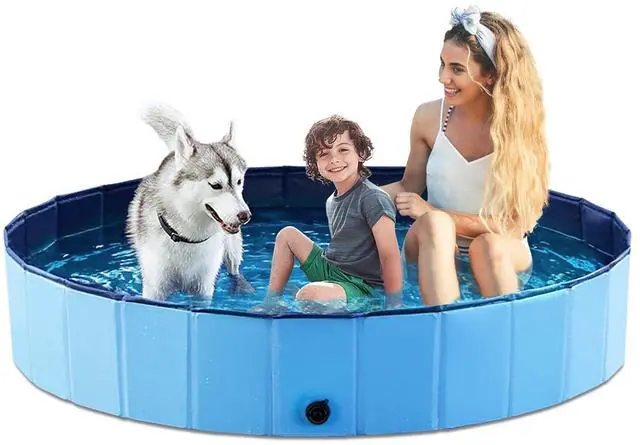 Main image of Foldable Dog Pool Collapsible Hard Plastic Swimming Pool Portable Kiddie/Pet Pool Doggie Wading Pool Bath Tub for Puppy Small Medium Large Dogs Cats and Kids 71"