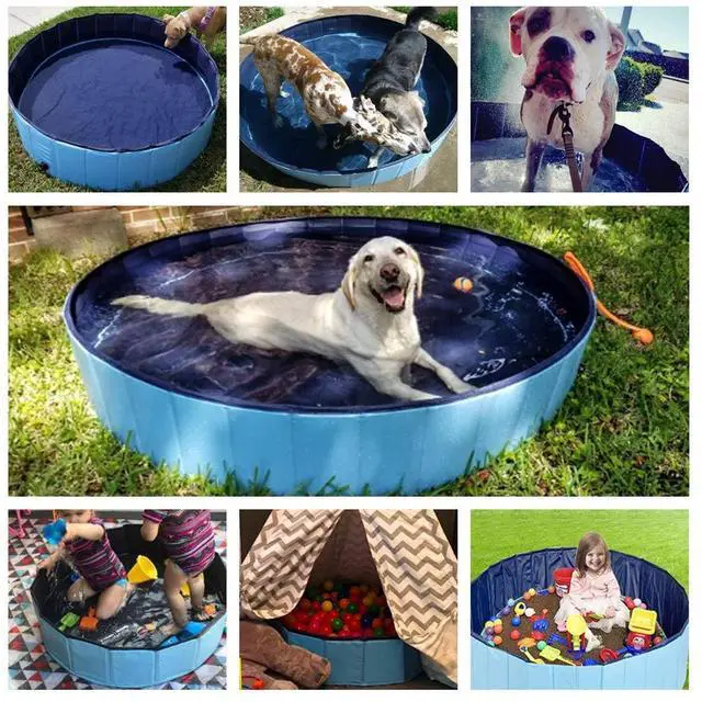 Alt view image 7 of 7 - Foldable Dog Pet Bath Pool Collapsible Dog Pet Pool Bathing Tub Kiddie Pool Doggie Wading Pool for Puppy Small Medium Large Dogs Cats and Kids 55" Blue