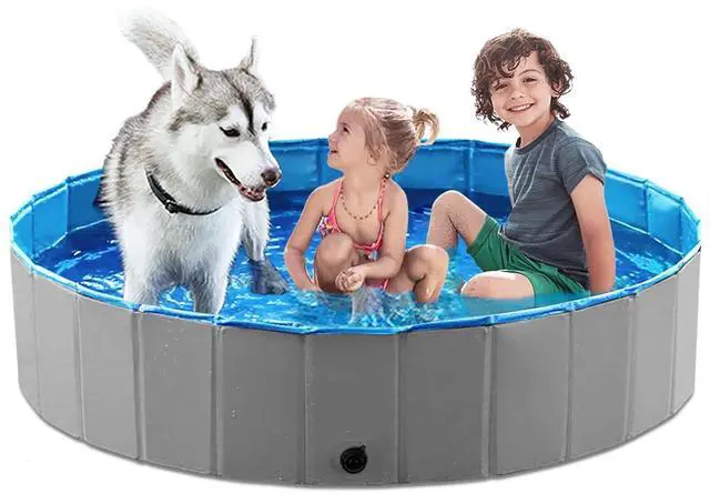 Main image of Foldable Dog Pet Bath Pool Collapsible Dog Pet Pool Bathing Tub Kiddie Pool Doggie Wading Pool for Puppy Small Medium Large Dogs Cats and Kids 55" Grey