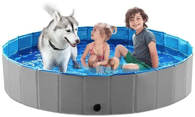 Main image of Foldable Dog Pet Bath Pool Collapsible Dog Pet Pool Bathing Tub Kiddie Pool Doggie Wading Pool for Puppy Small Medium Large Dogs Cats and Kids 63" Grey