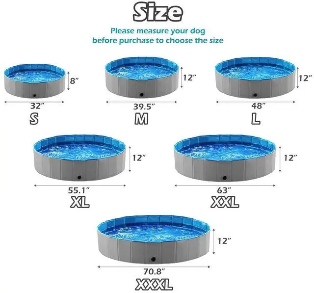 Alt view image 6 of 7 - Foldable Dog Pet Bath Pool Collapsible Dog Pet Pool Bathing Tub Kiddie Pool Doggie Wading Pool for Puppy Small Medium Large Dogs Cats and Kids 55" Grey