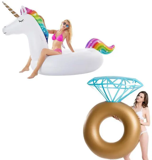 Main image of Giant Inflatable Unicorn Pool Float Floatie Ride On with Fast Valves and Jasonwell Inflatable Diamond Ring Pool Float - Engagement Ring Bachelorette Party Float