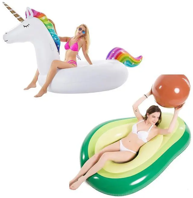 Main image of Giant Inflatable Unicorn Pool Float and Jasonwell Inflatable Avocado Pool Float with Ball Water Fun Large Blow Up Floaty