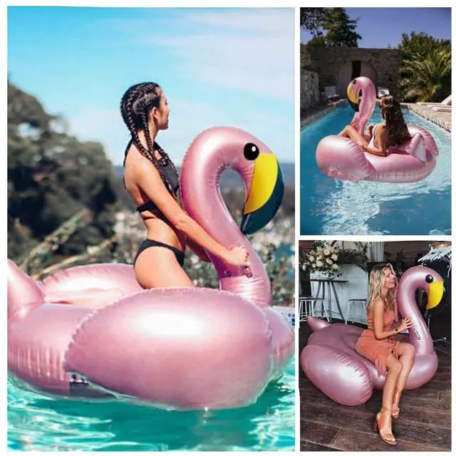 Alt view image 3 of 7 - Giant Inflatable Flamingo Pool Float with Fast Valves Summer Beach Swimming Pool Floatie Lounge Floating Raft Outdoor Party Decorations Toys for Adults (XXXL)