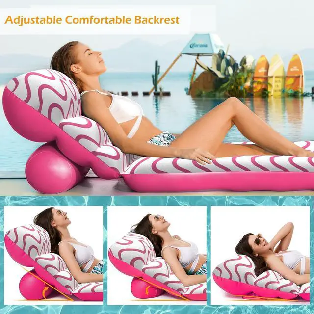Alt view image 2 of 7 - Inflatable Pool Float Adult - Ultra-Comfort Soft Fabric Pool Floaties Lounge Floats Floating Chair Raft with Adjustable Backrest Air Lounger Tanning Float for Pool Beach Party
