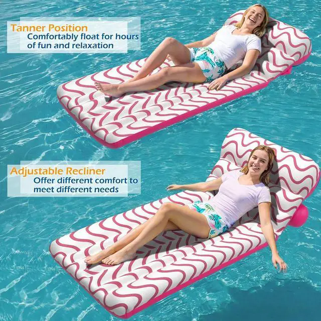 Alt view image 3 of 7 - Inflatable Pool Float Adult - Ultra-Comfort Soft Fabric Pool Floaties Lounge Floats Floating Chair Raft with Adjustable Backrest Air Lounger Tanning Float for Pool Beach Party