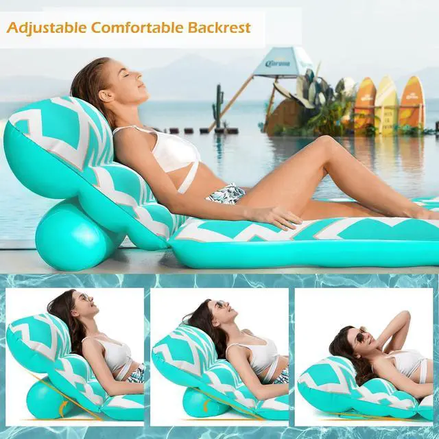 Alt view image 2 of 7 - Inflatable Pool Float Adult - Ultra-Comfort Soft Fabric Pool Floaties Lounge Floats Floating Chair Raft with Adjustable Backrest Air Lounger Tanning Float for Pool Beach Party