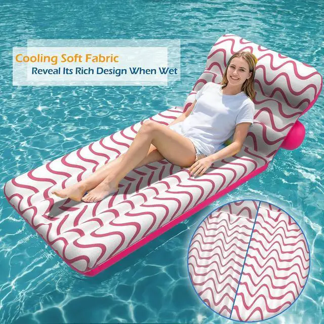 Alt view image 6 of 7 - Inflatable Pool Float Adult - Ultra-Comfort Soft Fabric Pool Floaties Lounge Floats Floating Chair Raft with Adjustable Backrest Air Lounger Tanning Float for Pool Beach Party