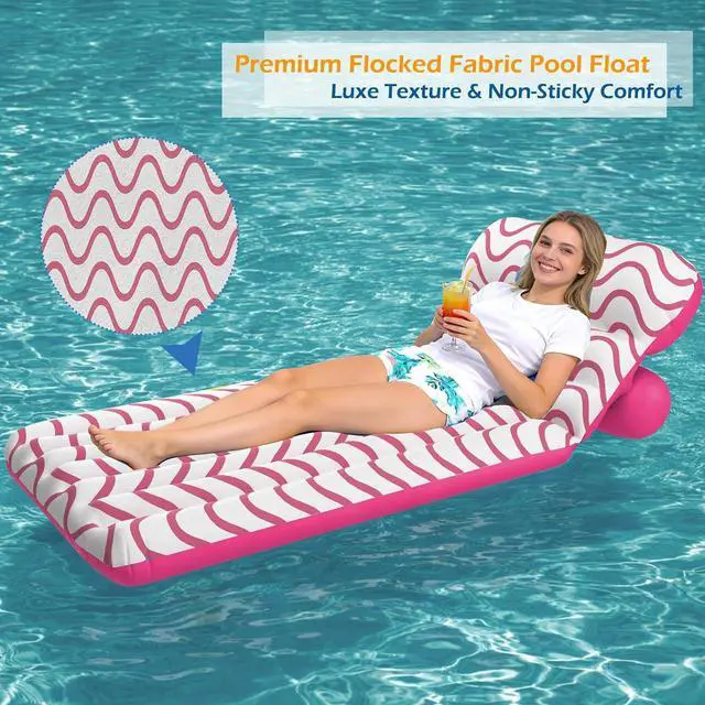Alt view image 5 of 7 - Inflatable Pool Float Adult - Ultra-Comfort Soft Fabric Pool Floaties Lounge Floats Floating Chair Raft with Adjustable Backrest Air Lounger Tanning Float for Pool Beach Party