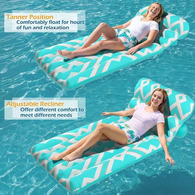 Alt view image 3 of 7 - Inflatable Pool Float Adult - Ultra-Comfort Soft Fabric Pool Floaties Lounge Floats Floating Chair Raft with Adjustable Backrest Air Lounger Tanning Float for Pool Beach Party