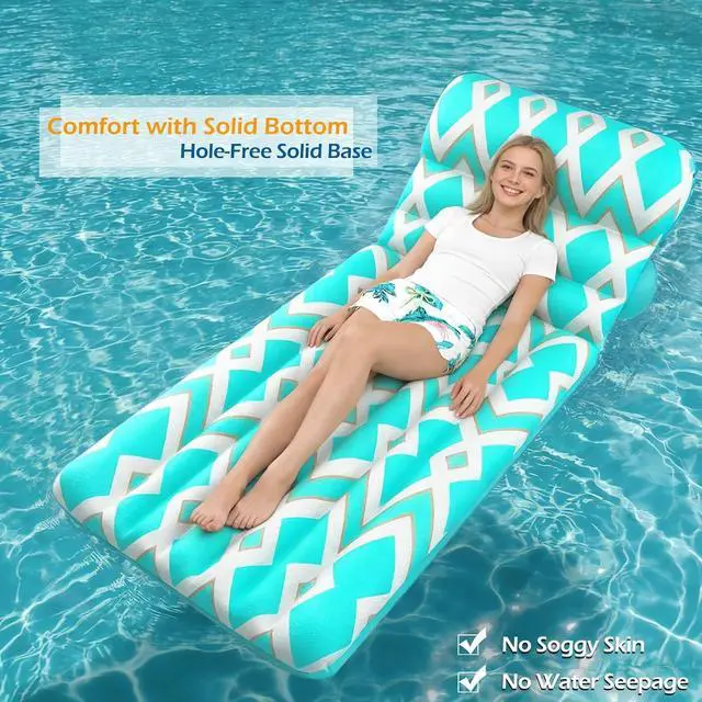 Alt view image 4 of 7 - Inflatable Pool Float Adult - Ultra-Comfort Soft Fabric Pool Floaties Lounge Floats Floating Chair Raft with Adjustable Backrest Air Lounger Tanning Float for Pool Beach Party