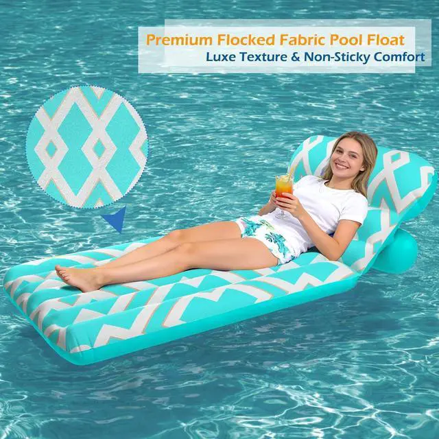 Alt view image 5 of 7 - Inflatable Pool Float Adult - Ultra-Comfort Soft Fabric Pool Floaties Lounge Floats Floating Chair Raft with Adjustable Backrest Air Lounger Tanning Float for Pool Beach Party