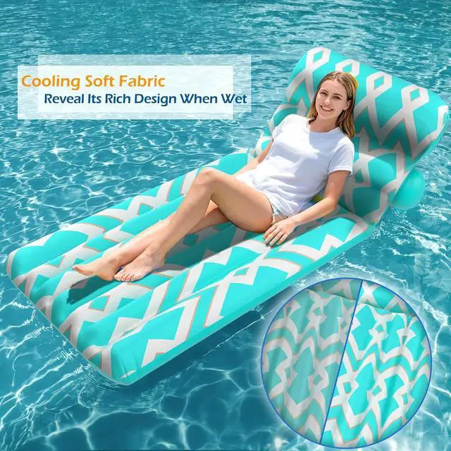 Alt view image 6 of 7 - Inflatable Pool Float Adult - Ultra-Comfort Soft Fabric Pool Floaties Lounge Floats Floating Chair Raft with Adjustable Backrest Air Lounger Tanning Float for Pool Beach Party