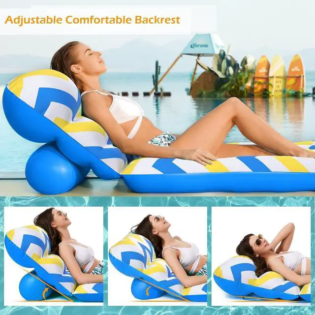Alt view image 2 of 7 - Inflatable Pool Float Adult - Ultra-Comfort Soft Fabric Pool Floaties Lounge Floats Floating Chair Raft with Adjustable Backrest Air Lounger Tanning Float for Pool Beach Party