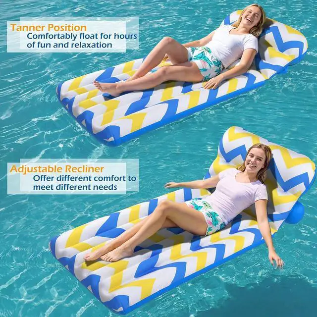 Alt view image 3 of 7 - Inflatable Pool Float Adult - Ultra-Comfort Soft Fabric Pool Floaties Lounge Floats Floating Chair Raft with Adjustable Backrest Air Lounger Tanning Float for Pool Beach Party