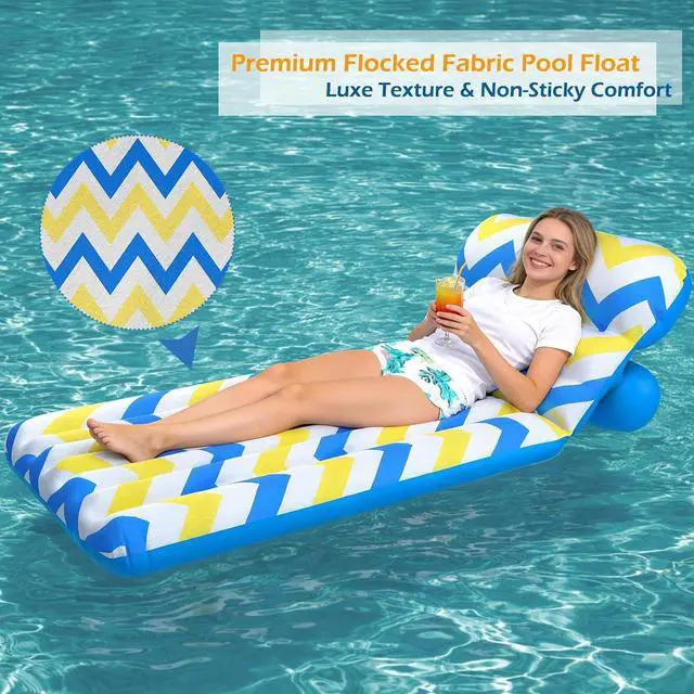 Alt view image 5 of 7 - Inflatable Pool Float Adult - Ultra-Comfort Soft Fabric Pool Floaties Lounge Floats Floating Chair Raft with Adjustable Backrest Air Lounger Tanning Float for Pool Beach Party