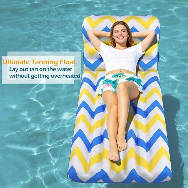 Alt view image 7 of 7 - Inflatable Pool Float Adult - Ultra-Comfort Soft Fabric Pool Floaties Lounge Floats Floating Chair Raft with Adjustable Backrest Air Lounger Tanning Float for Pool Beach Party
