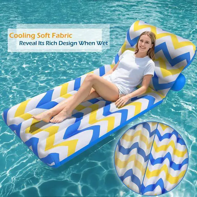 Alt view image 6 of 7 - Inflatable Pool Float Adult - Ultra-Comfort Soft Fabric Pool Floaties Lounge Floats Floating Chair Raft with Adjustable Backrest Air Lounger Tanning Float for Pool Beach Party
