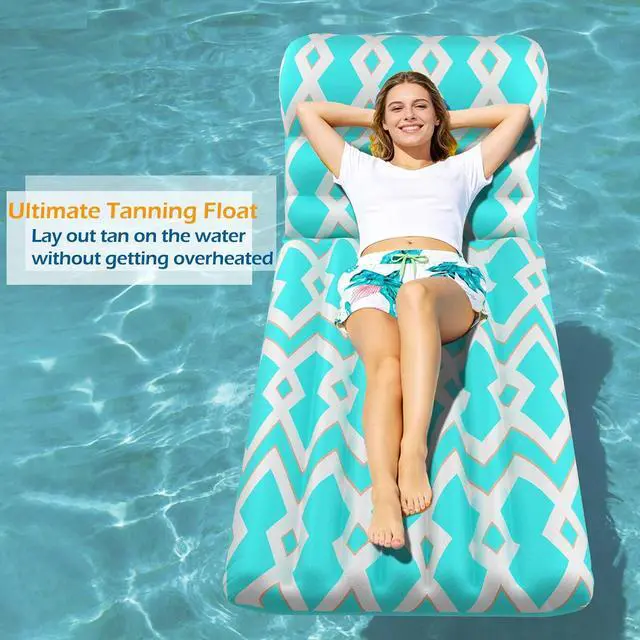 Alt view image 7 of 7 - Inflatable Pool Float Adult - Ultra-Comfort Soft Fabric Pool Floaties Lounge Floats Floating Chair Raft with Adjustable Backrest Air Lounger Tanning Float for Pool Beach Party