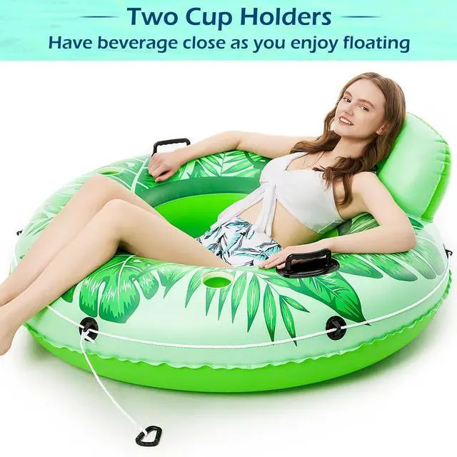Alt view image 3 of 7 - Inflatable River Tube Float - Heavy Duty River Float Pool Floats Lake Premium Water Tubes for Floating Recreational River Raft Lounge Floaties with 2 Cup Holders for Adult