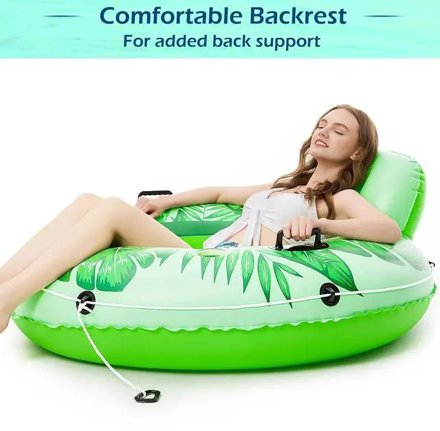 Alt view image 4 of 7 - Inflatable River Tube Float - Heavy Duty River Float Pool Floats Lake Premium Water Tubes for Floating Recreational River Raft Lounge Floaties with 2 Cup Holders for Adult