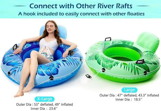 Alt view image 5 of 7 - Inflatable River Tube Float - Heavy Duty River Float Pool Floats Lake Premium Water Tubes for Floating Recreational River Raft Lounge Floaties with 2 Cup Holders for Adult